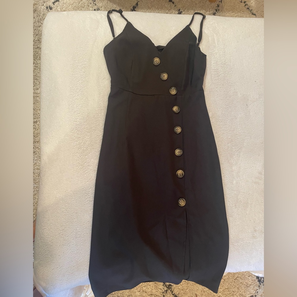 Forteisy M Black with buttons midi dress with open tie back